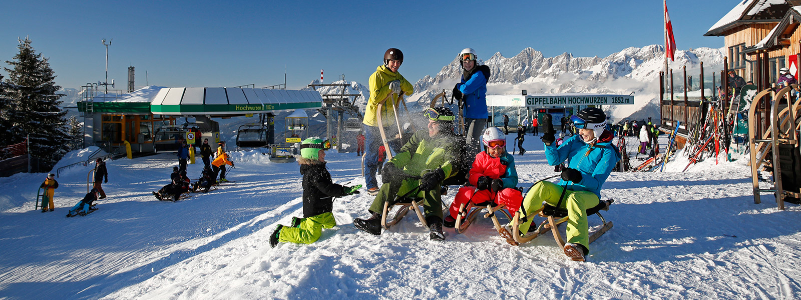 Der Startpunkt zur Rodelbahn am Gipfel der Hochwurzen